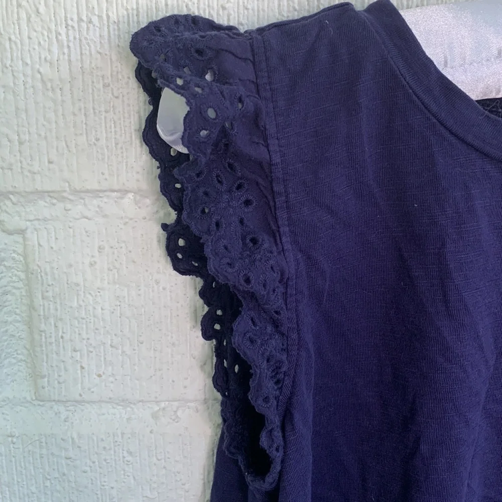 Gymboree Blue Navy Crochet Eyelet Ruffle Top sz M / 7 /8